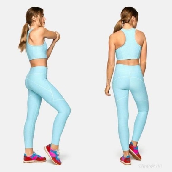 Outdoor Voices 7/8 High Rise Warmup Leggings in Pool Blue - Picture 15 of 15